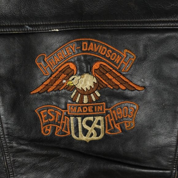Vintage Harley Davidson Vest Mens Medium Black Leather Eagle AMF Biker - Picture 4 of 10